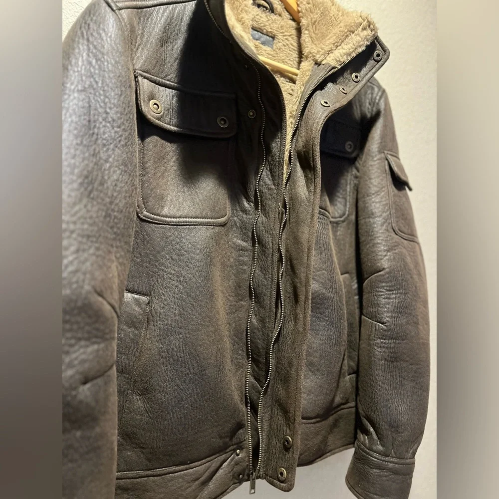 Rogue State Men's Brown Faux Fur Bomber Flight Jacket Large - Picture 5 of 11